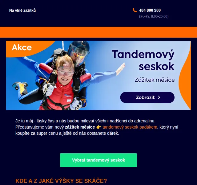 Adrop: Tandemový seskok padákem od 3 599 Kč – květen 2026 | Nuslet.cz
