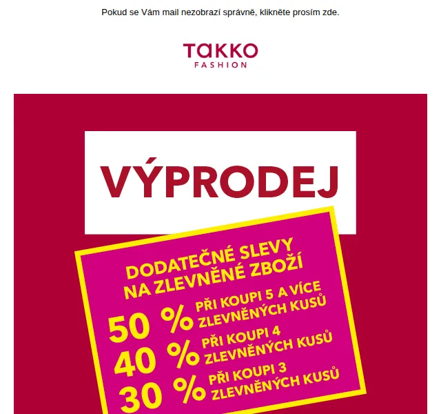 Takko Fashion: dodatečné slevy až 50 % – červenec 2026 | Nuslet.cz