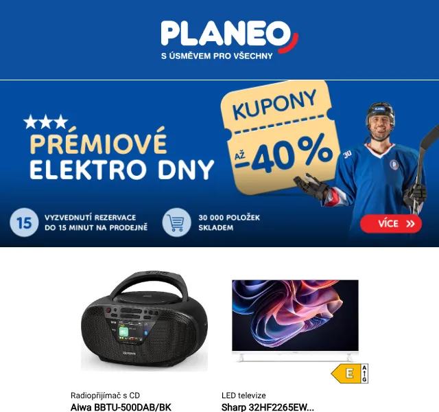 Planeo: Až 40 % sleva na elektro s kupony – červen 2026