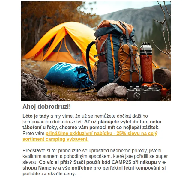 Namcheshop: 25% sleva na camping vybavení – červenec 2026 | Nuslet.cz