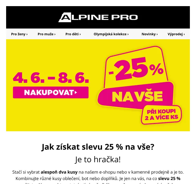 Alpine Pro: sleva 25 % na vše – červen 2026 | Nuslet.cz
