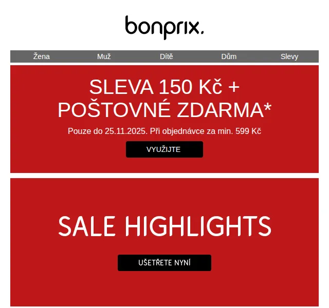 Bonprix: Sleva 150 Kč + poštovné zdarma – listopad 2025 | Nuslet.cz