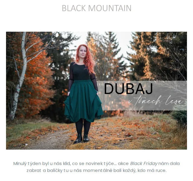 Black Mountain: Nová zelená sukně Dubaj a šaty s tylem – červenec 2026 | Nuslet.cz