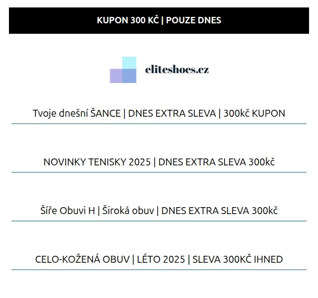 Eliteshoes: Slevový kupon 300 Kč na letní obuv – červenec 2026 | Nuslet.cz