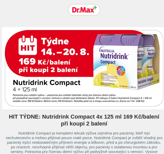 Dr.Max: Nutridrink Compact 169 Kč – červenec 2026 | Nuslet.cz
