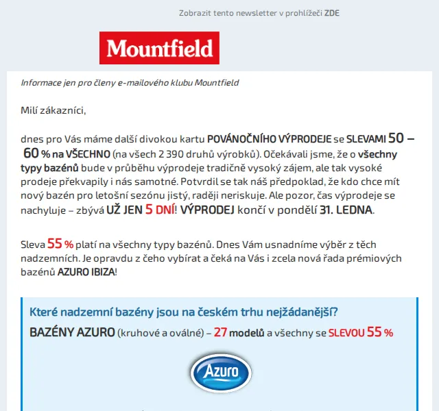 Mountfield: Sleva 55 % na všechny bazény – leden 2022 | Nuslet.cz