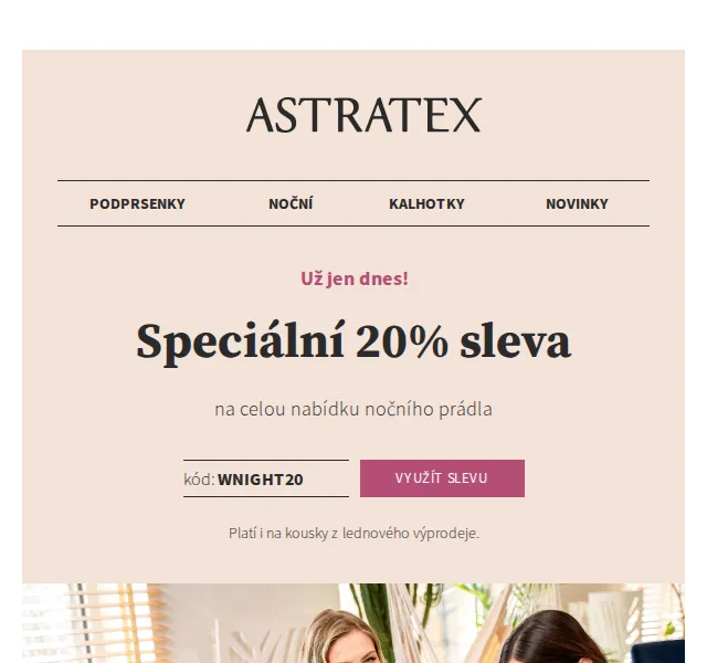 Astratex.cz: 20% sleva na noční prádlo – červen 2026 | Nuslet.cz