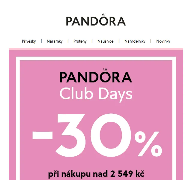 Pandora: 30% sleva pro členy klubu – březen 2026 | Nuslet.cz