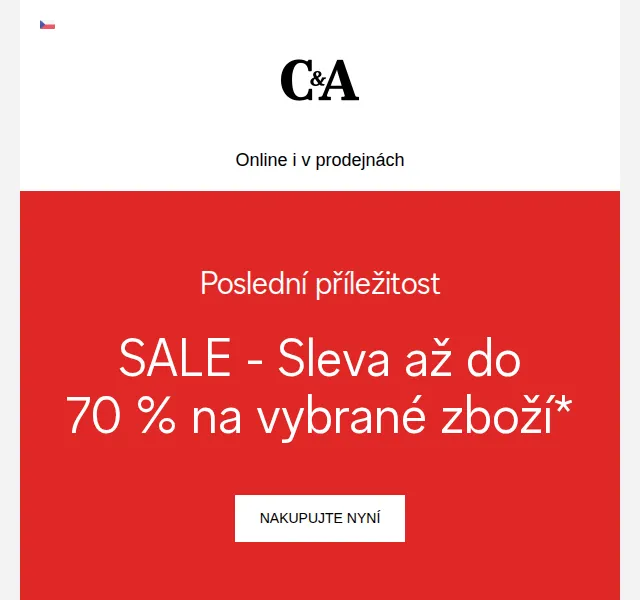 C&A: Sleva až -70 % – Srpen 2026 | Nuslet.cz