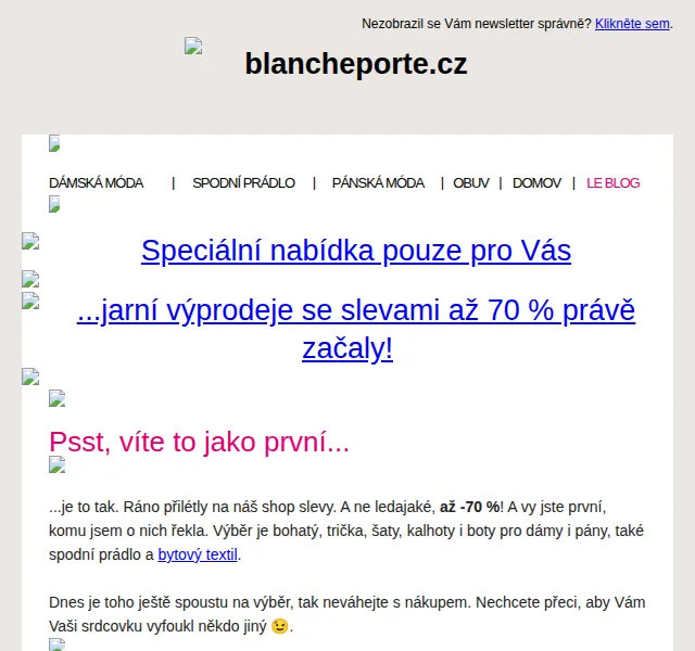 Blancheporte: Jarní výprodej se slevami až 70 % – červen 2026 | Nuslet.cz