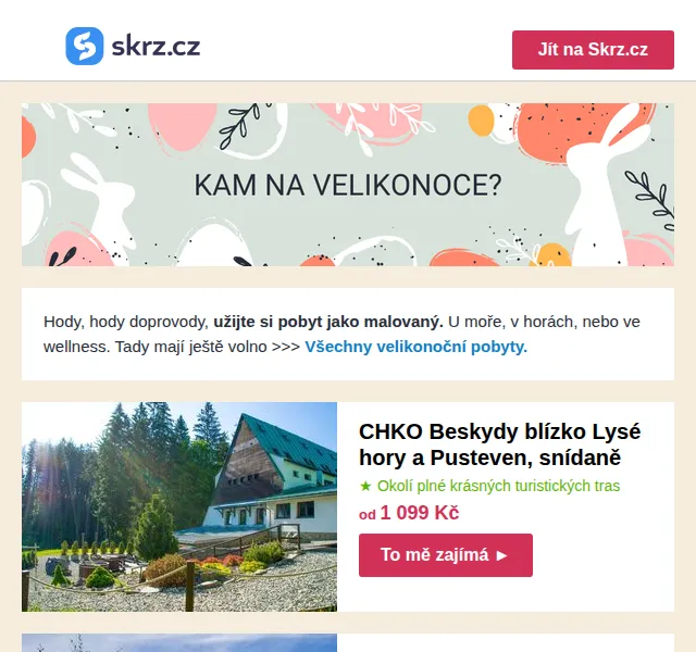Vánoce na Skrz: Velikonoční pobyty od 1 099 Kč – červen 2026 | Nuslet.cz