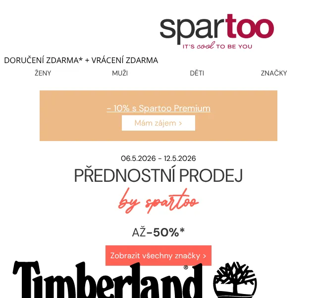Spartoo.cz: Až -50% Clarks, Timberland, Polo Ralph Lauren – květen 2026