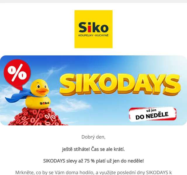 SIKO KOUPELNY & KUCHYNĚ: SIKODAYS slevy až 75 % – září 2026