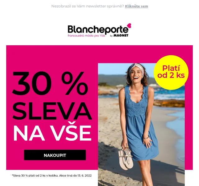 Blancheporte: Slevy 30 % na celou objednávku – červen 2026 | Nuslet.cz