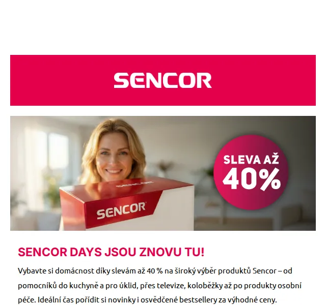 Sencor: Slevy až 40 % na domácnost – červen 2026 | Nuslet.cz