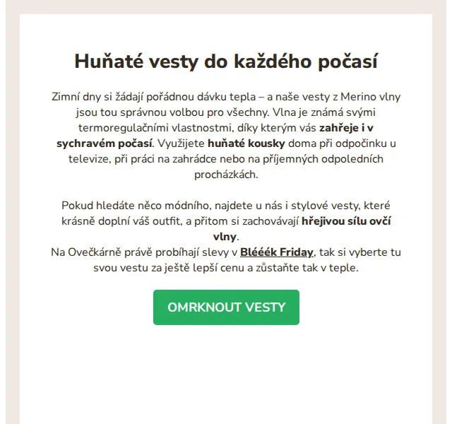 Ovečkárna: Vesty z Merino vlny až -15 % – červenec 2026 | Nuslet.cz