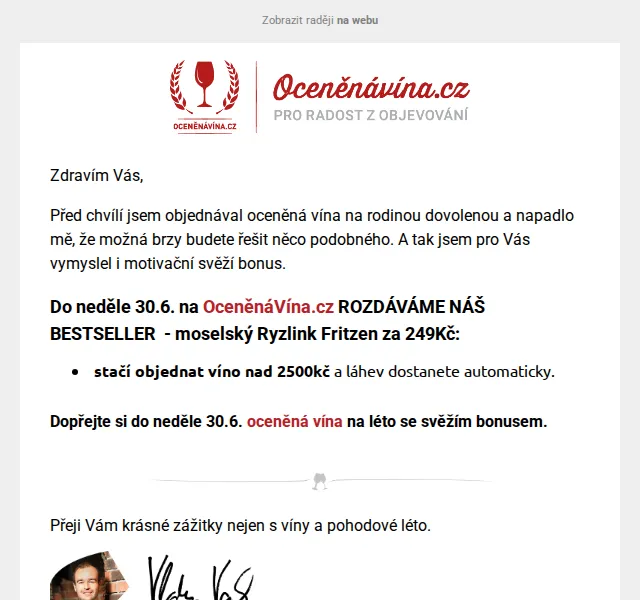 OceněnáVína.cz: Moselský Ryzlink ZDARMA k objednávce nad 2500 Kč – červenec 2026 | Nuslet.cz