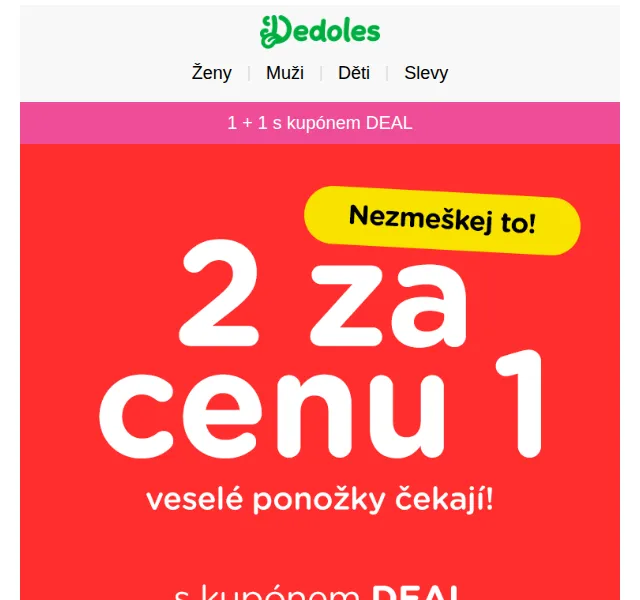 Dedoles: 1+1 ponožky zdarma s kódem DEAL – červen 2026 | Nuslet.cz