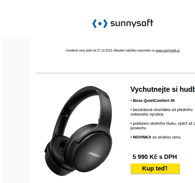 Sunnysoft: Bose QC45, JBL Partybox Encoreslevy – červenec 2026 | Nuslet.cz