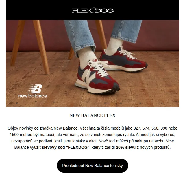 FlexDog: Sleva 20 % na New Balance – červen 2026 | Nuslet.cz