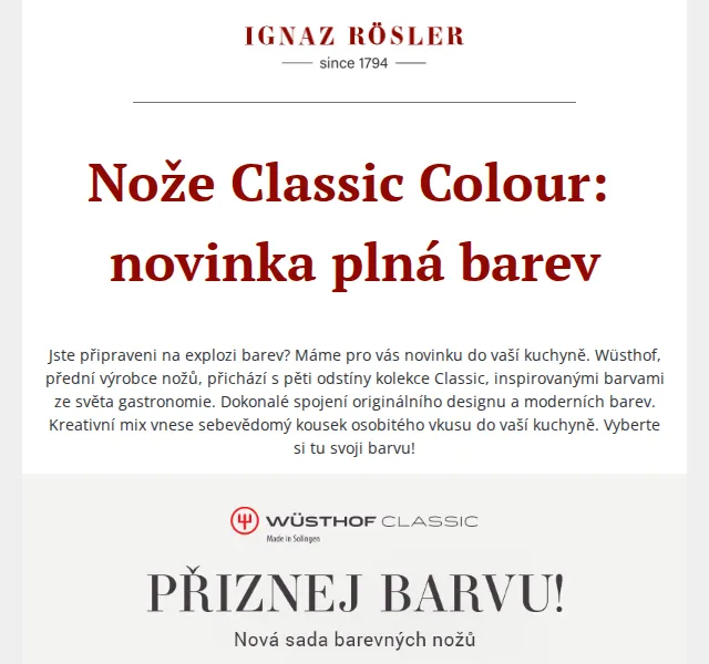 Ignazrosler.cz: Nové barevné nože Wüsthof Classic Colour – červen 2026 | Nuslet.cz