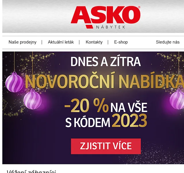 Asko Nábytek: Sleva 20 % na vše – červen 2026 | Nuslet.cz