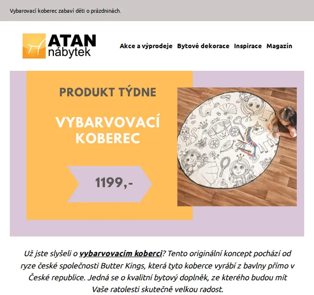 ATAN nábytek: Vybarvovací koberec pro děti – červenec 2026 | Nuslet.cz