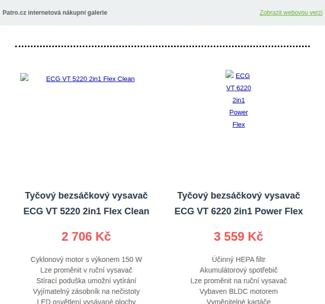 Patro.cz: Vysavače a kuchyňské pomocníky ECG – červen 2026 | Nuslet.cz