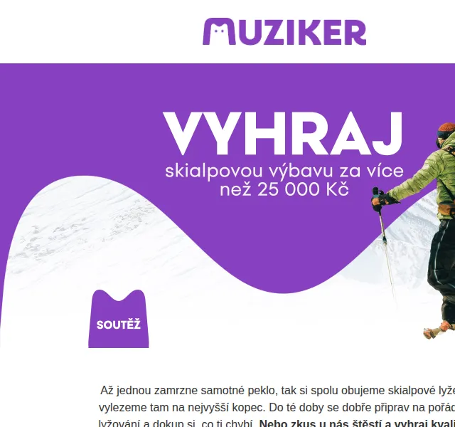 Muziker: Vyhraj skialpovou výbavu v hodnotě 25 000 Kč – červen 2026 | Nuslet.cz