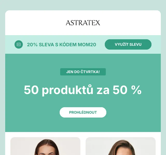 Astratex.cz: 50 % sleva na podprsenky a plavky – květen 2026
