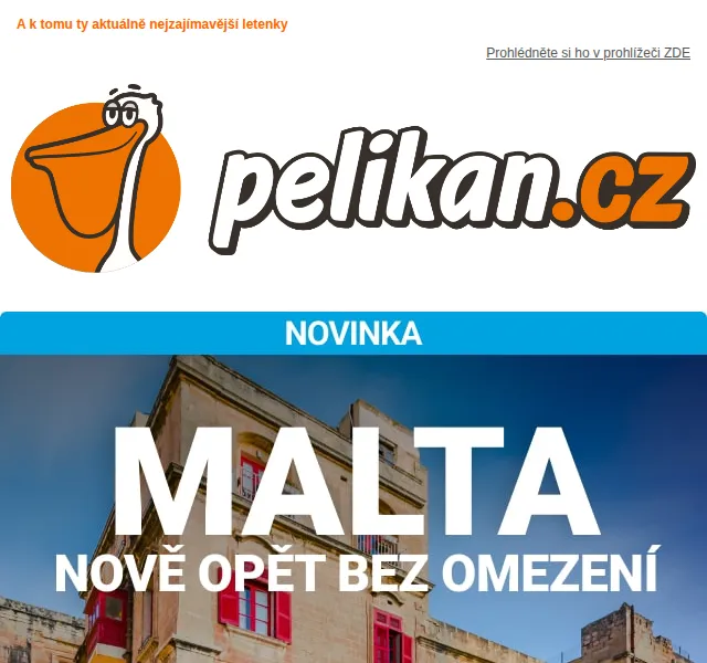 ✈ Pelikan.cz: Letenky do otevřených destinací – červen 2026 | Nuslet.cz