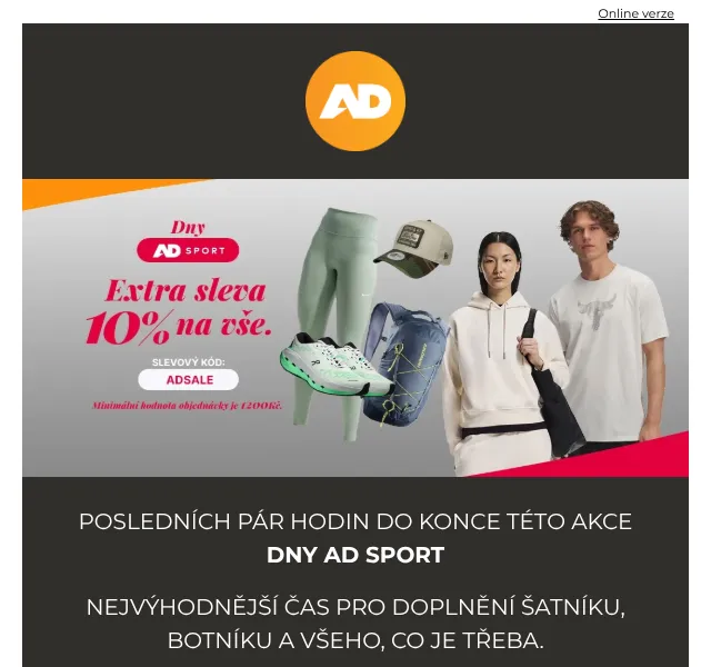 AD Sport: -10 % slevový kód na vše – září 2026