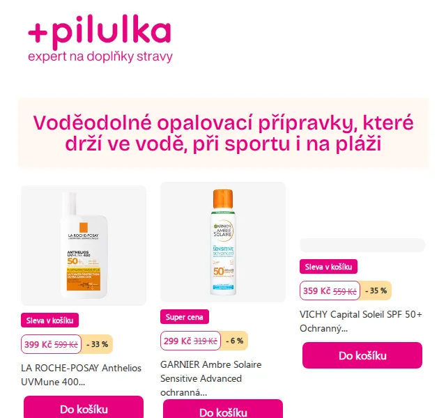 Pilulka.cz: Opalovací krémy až -50 % – červen 2026 | Nuslet.cz