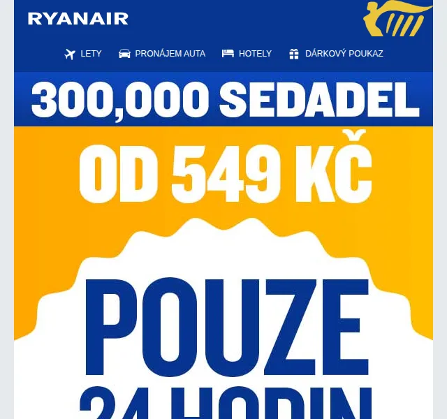 Ryanair: lety od 549 Kč – červen 2026 | Nuslet.cz