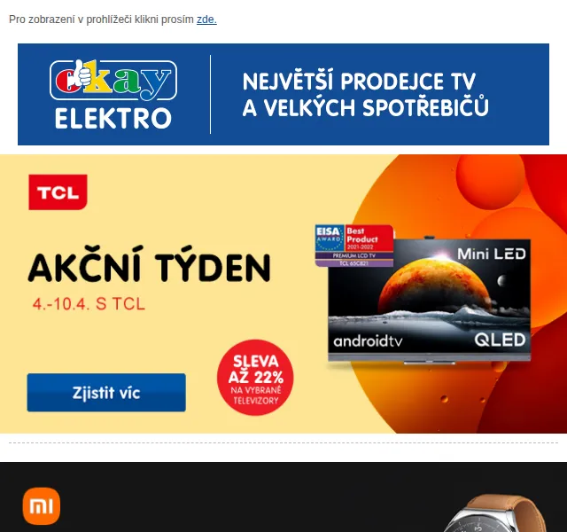 OKAY: Smart TV TCL a hodinky Xiaomi – červen 2026 | Nuslet.cz