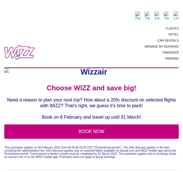 Wizz Air: sleva 20 % na vybrané lety – červen 2026 | Nuslet.cz