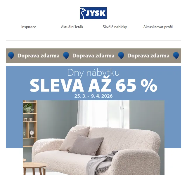 JYSK: Sleva až 65 % na nábytek – duben 2026 | Nuslet.cz