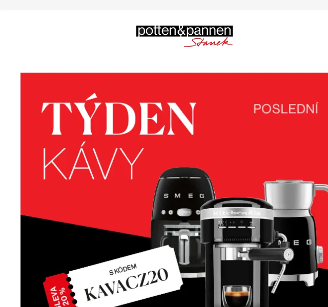 Potten & Pannen: 20% sleva na kávovary SMEG, KitchenAid – říjen 2025 | Nuslet.cz
