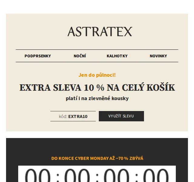 Astratex.cz: Extra 10% sleva na prádlo – červen 2026 | Nuslet.cz