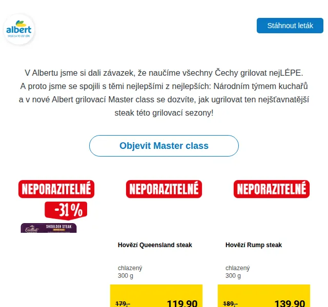 Albert: Grilovací master class a steaky až 33 % – červen 2026 | Nuslet.cz