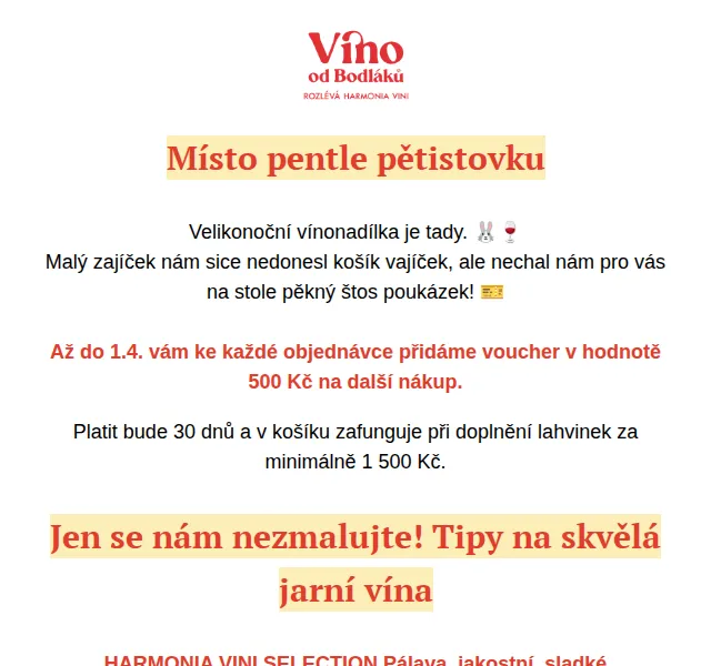 Jitka za Víno od Bodláků: Voucher 500 Kč k velikonočnímu nákupu – červen 2026 | Nuslet.cz