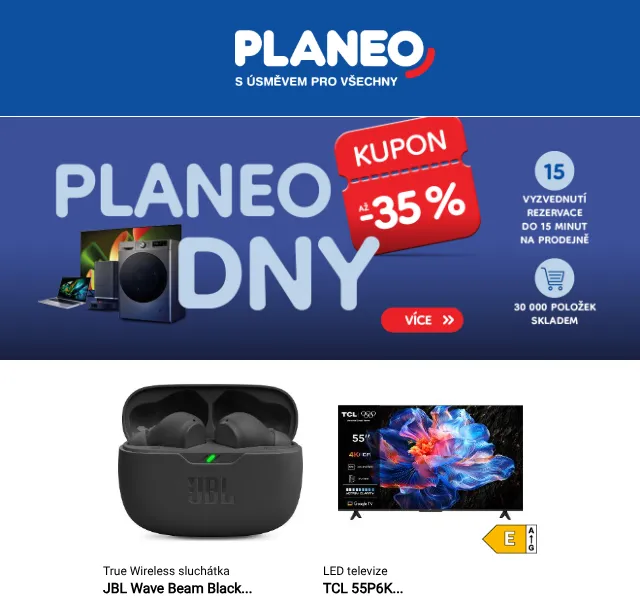 Planeo: Až o 35 % slevy na elektroniku – září 2026