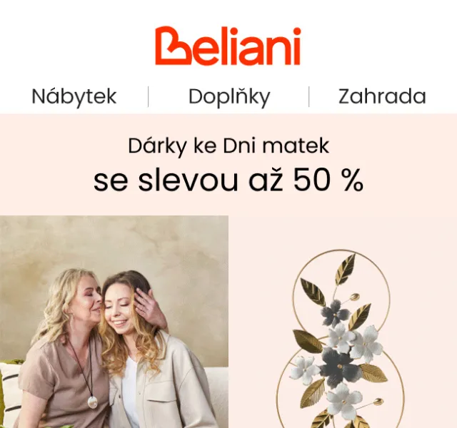Beliani.cz: Až 50% slevy na dárky ke Dni matek – duben 2026