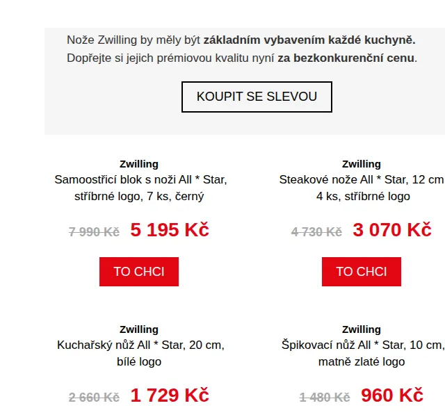 Potten & Pannen: Sleva 35 % na nože Zwilling All*Star – červenec 2026 | Nuslet.cz