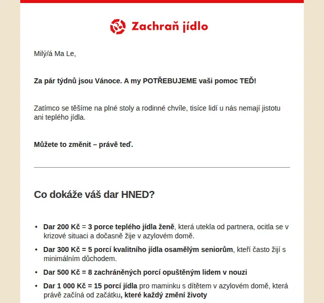 Zachraň jídlo: Dárcovský poukaz na teplé jídlo – prosinec 2026 | Nuslet.cz