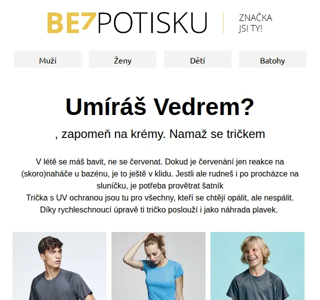 BezPotisku: Trička s UV ochranou od 125 Kč – červenec 2026 | Nuslet.cz