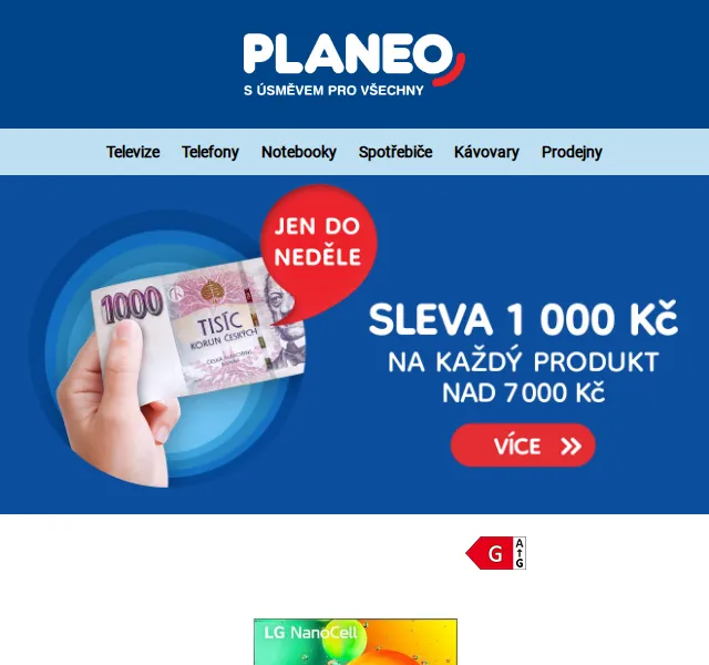 Planeo: Sleva až 5 000 Kč na TV, spotřebiče, mobily – červen 2026 | Nuslet.cz
