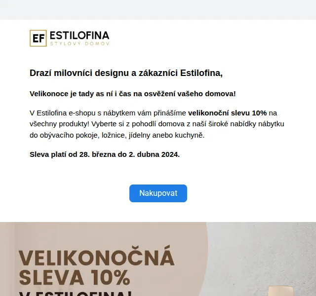 Estilofina-nabytek.cz - stylový domov: sleva 10 % na veškerý nábytek – červenec 2026 | Nuslet.cz