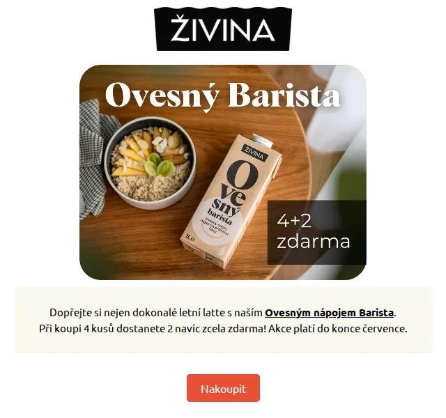 Živina: 4+2 ovesné mléko Barista zdarma – červenec 2026 | Nuslet.cz