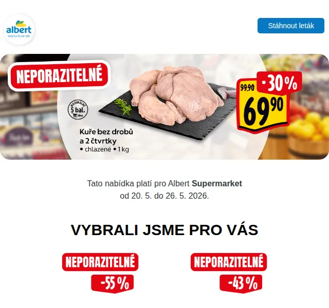 Albert: paprika za 44,90 Kč, vejce -43 % – květen 2026